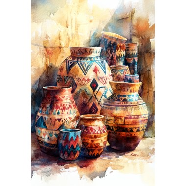 Aquarel schilderij Pueblo potten